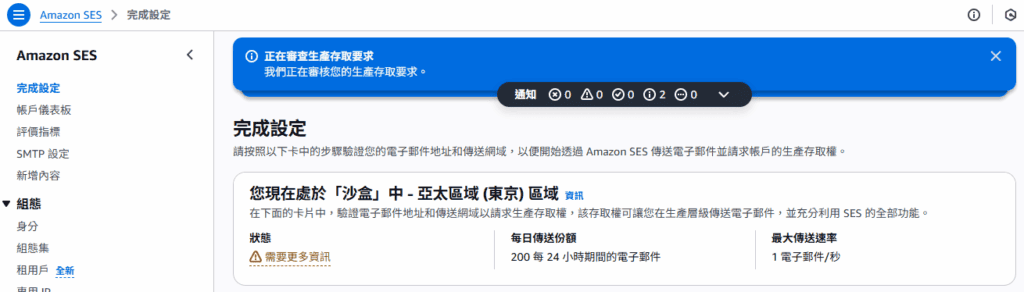 檢視帳號狀態 Amazon Ses Request Production Access Additional Info 1024x292